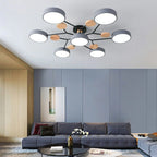 Lampa Sufitowa Skandynawska z Okrągłymi Kloszami i Drewnianymi Detalami - Szary