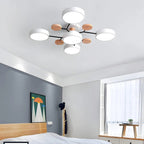 Lampa Sufitowa Skandynawska z Okrągłymi Kloszami i Drewnianymi Detalami - Biały