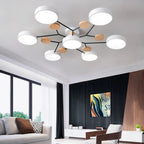 Lampa Sufitowa Skandynawska z Okrągłymi Kloszami i Drewnianymi Detalami - Biały