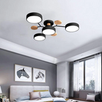 Lampa Sufitowa Skandynawska z Okrągłymi Kloszami i Drewnianymi Detalami - Czarny
