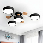 Lampa Sufitowa Skandynawska z Okrągłymi Kloszami i Drewnianymi Detalami - Czarny