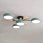 Lampa Sufitowa Skandynawska z Okrągłymi Kloszami i Drewnianymi Detalami - 2