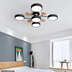 Lampa Sufitowa Skandynawska z Okrągłymi Kloszami i Drewnianymi Detalami - Czarny