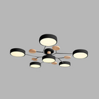 Lampa Sufitowa Skandynawska z Okrągłymi Kloszami i Drewnianymi Detalami - Czarny