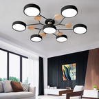 Lampa Sufitowa Skandynawska z Okrągłymi Kloszami i Drewnianymi Detalami - Czarny