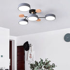 Lampa Sufitowa Skandynawska z Okrągłymi Kloszami i Drewnianymi Detalami - Szary