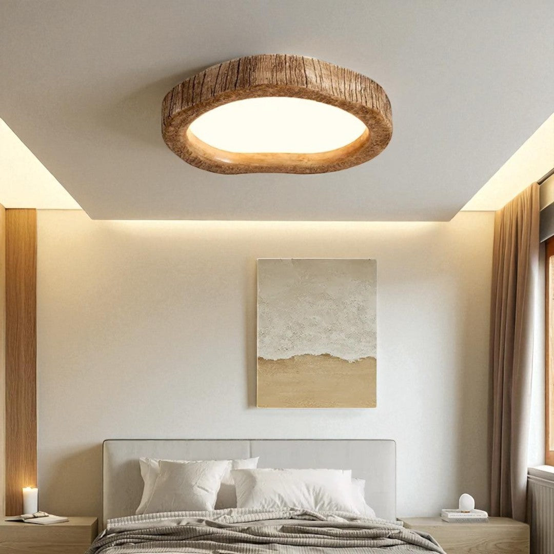 Lampa Sufitowa Skandynawska z Ramką w Stylu Drewna - Trójkolorowe Światło