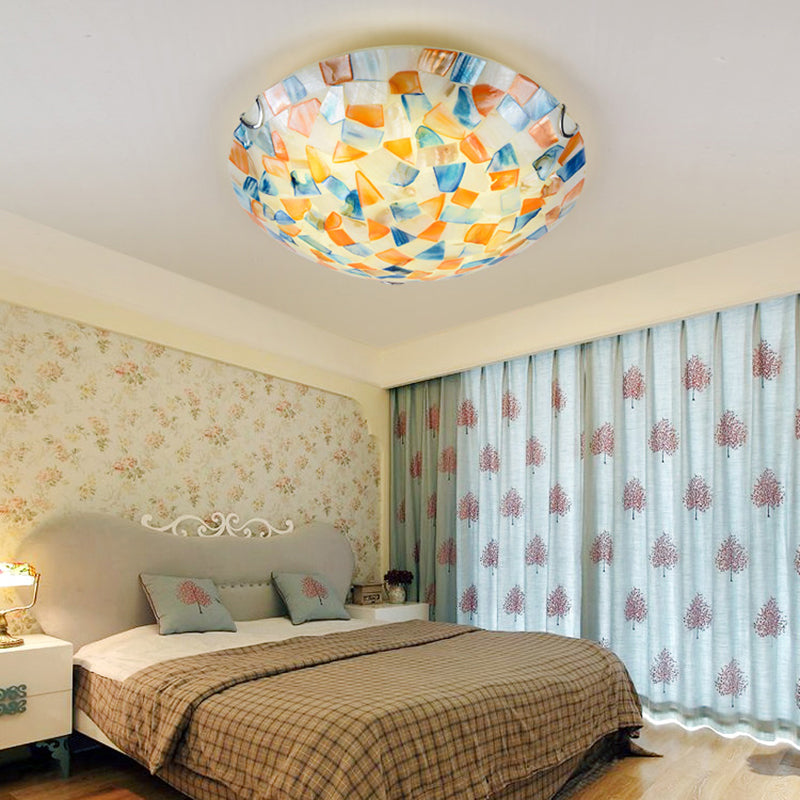 Lampa Sufitowa Styl Tiffany z Mozaikowym Kloszem Muszlowym - Pomarańczowy