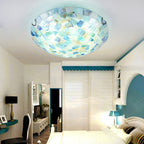 Lampa Sufitowa Styl Tiffany z Mozaikowym Kloszem Muszlowym - Niebieski