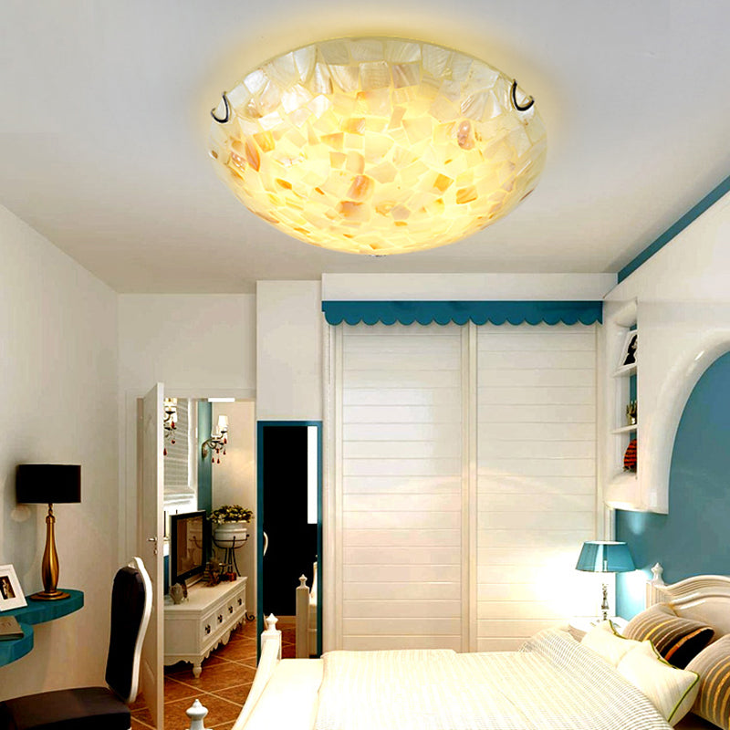 Lampa Sufitowa Styl Tiffany z Mozaikowym Kloszem Muszlowym - Biały