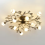 Lampa Sufitowa Vintage z Kwiatowym Motywem i Kloszami w Kształcie Tulipanów - 13