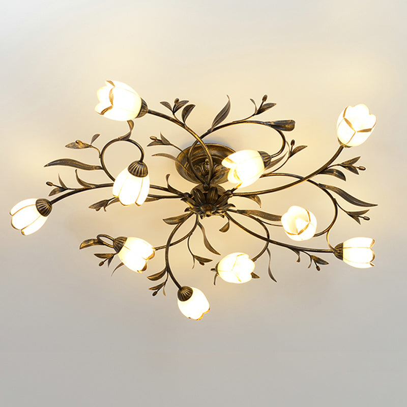 Lampa Sufitowa Vintage z Kwiatowym Motywem i Kloszami w Kształcie Tulipanów - 13