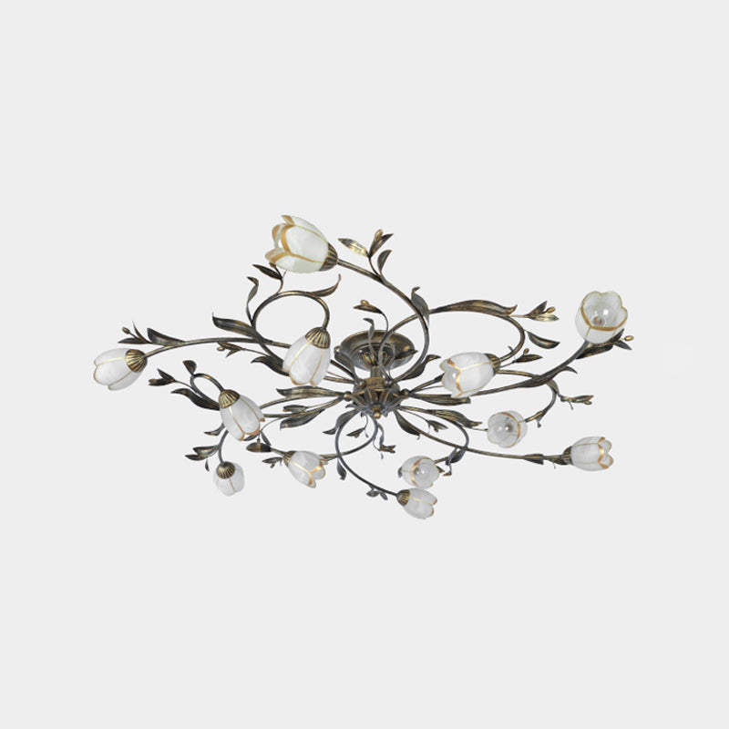 Lampa Sufitowa Vintage z Kwiatowym Motywem i Kloszami w Kształcie Tulipanów - 15
