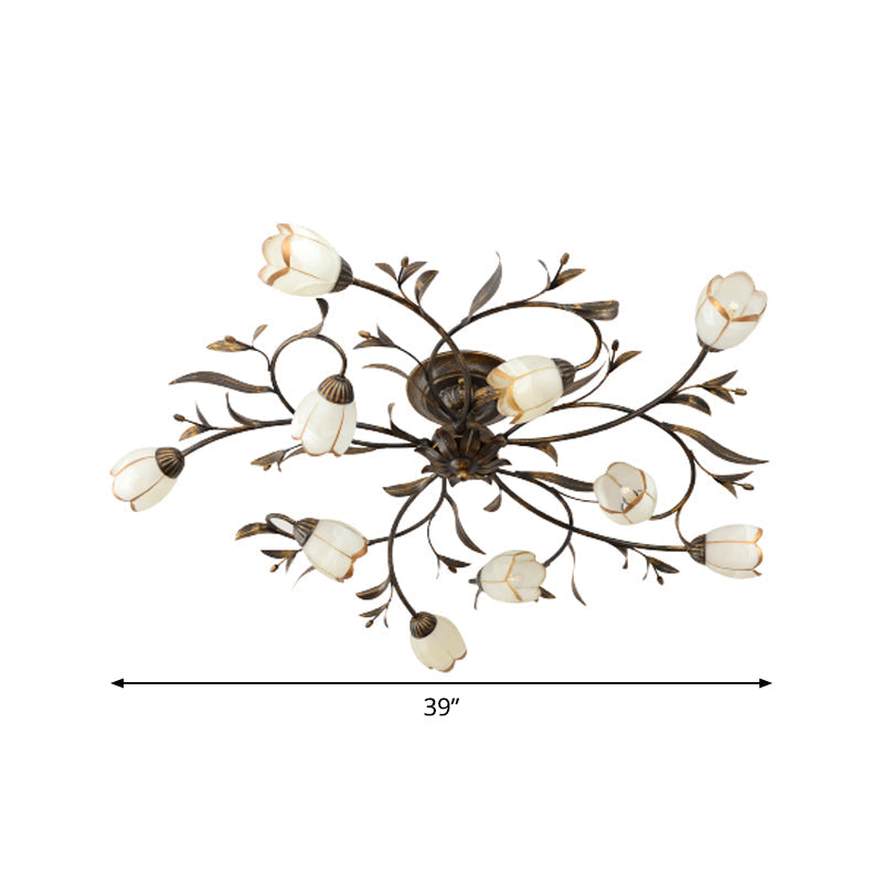 Lampa Sufitowa Vintage z Kwiatowym Motywem i Kloszami w Kształcie Tulipanów - 20