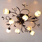 Lampa Sufitowa Vintage z Kwiatowym Motywem i Kloszami w Kształcie Tulipanów - 4