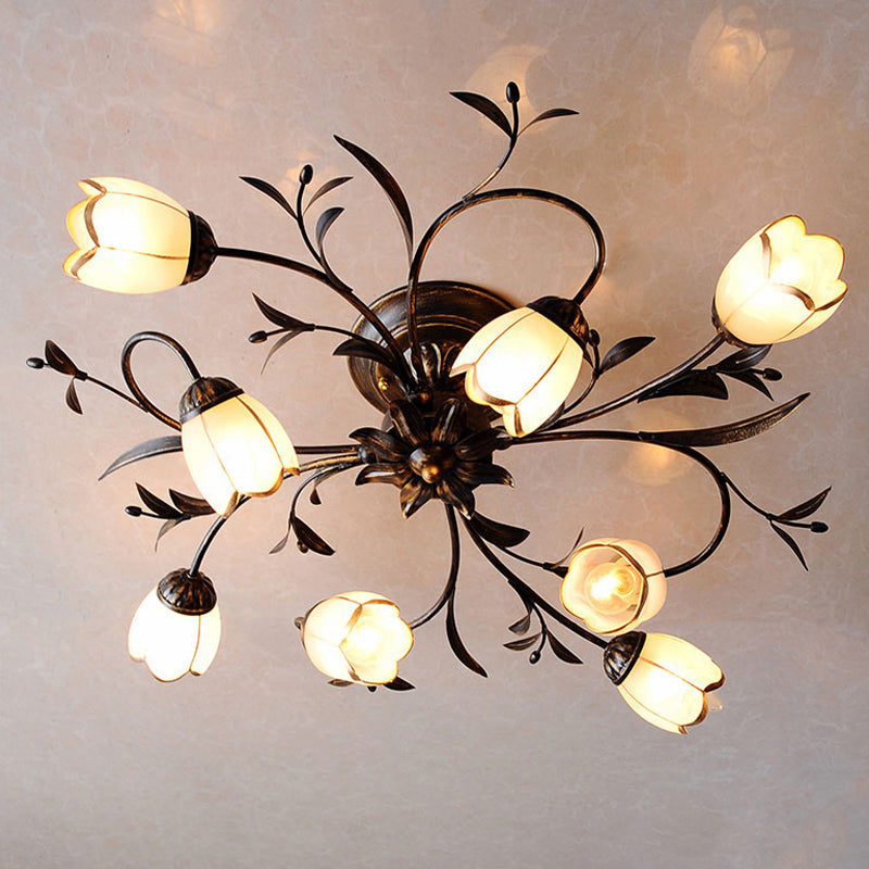 Lampa Sufitowa Vintage z Kwiatowym Motywem i Kloszami w Kształcie Tulipanów - 4