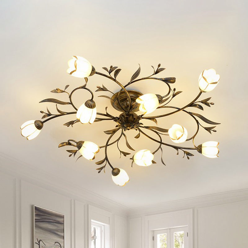 Lampa Sufitowa Vintage z Kwiatowym Motywem i Kloszami w Kształcie Tulipanów - 5