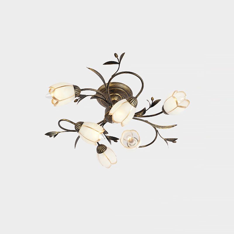 Lampa Sufitowa Vintage z Kwiatowym Motywem i Kloszami w Kształcie Tulipanów - 6