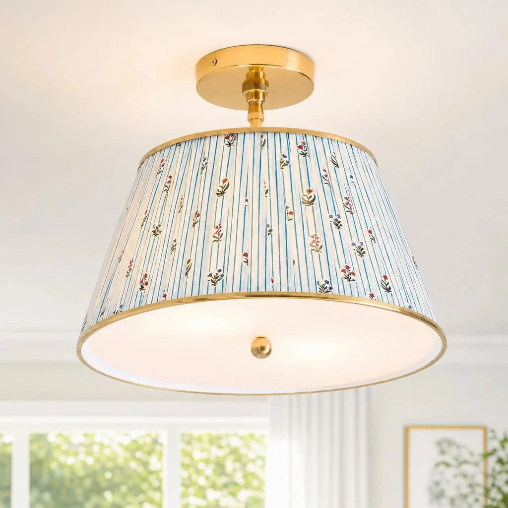Lampa Sufitowa Vintage z Plisowanym Abażurem w Nadruk - 3