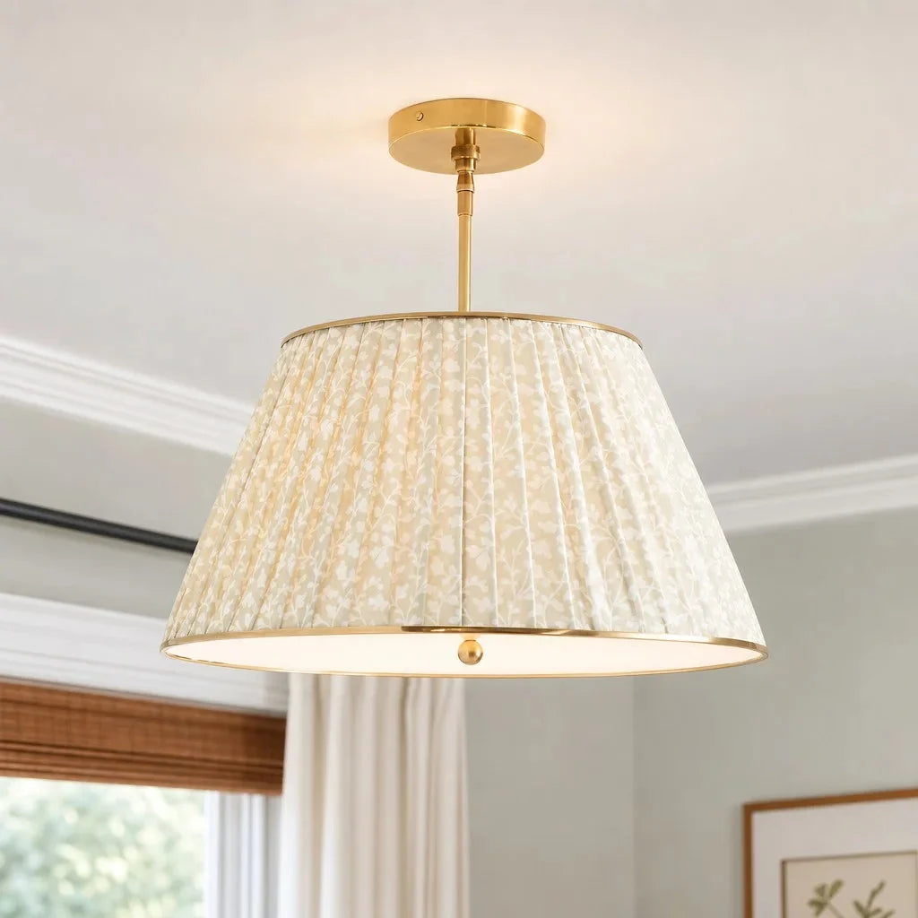 Lampa Sufitowa Vintage z Plisowanym Abażurem w Nadruk - 4