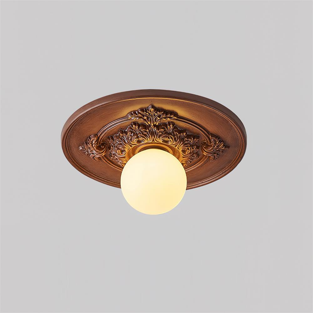 Lampa Sufitowa Vintage z Rzeźbioną Rozetą i Kloszem Kula - 10