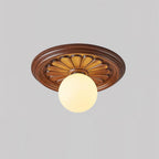 Lampa Sufitowa Vintage z Rzeźbioną Rozetą i Kloszem Kula - Brązowy