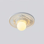 Lampa Sufitowa Vintage z Rzeźbioną Rozetą i Kloszem Kula - Biały