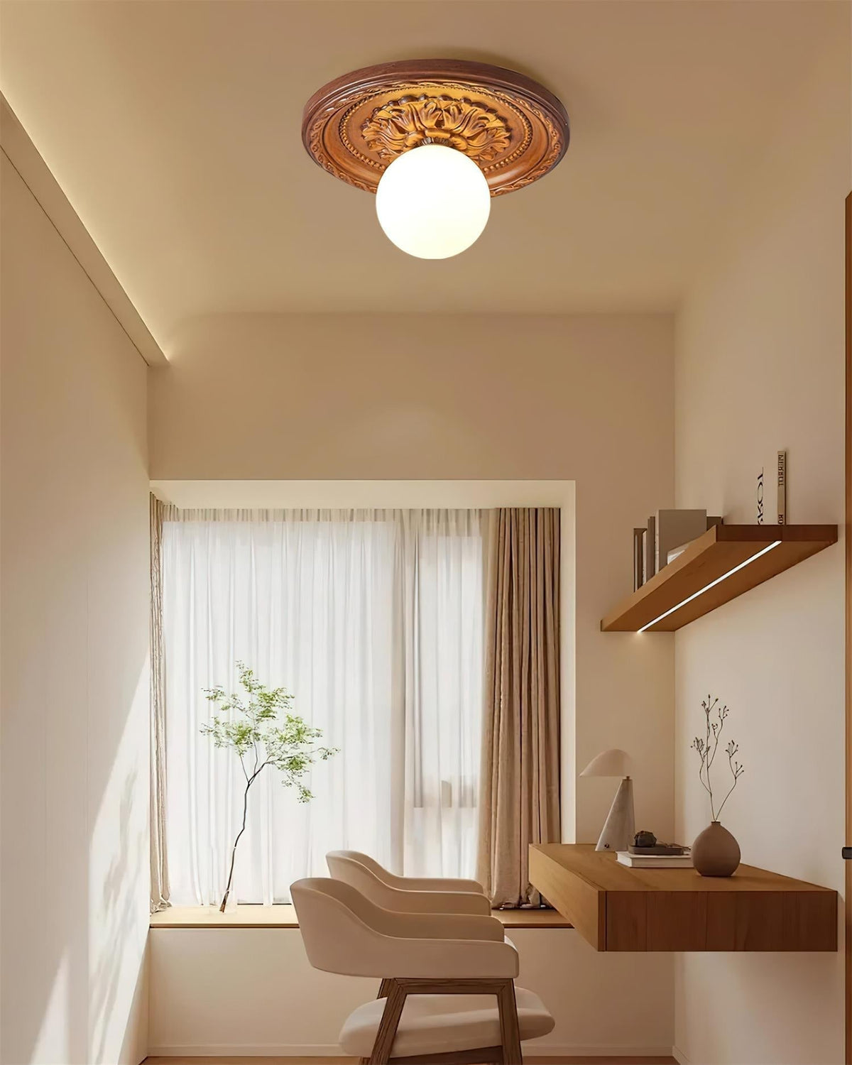 Lampa Sufitowa Vintage z Rzeźbioną Rozetą i Kloszem Kula - 30