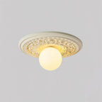 Lampa Sufitowa Vintage z Rzeźbioną Rozetą i Kloszem Kula - 6