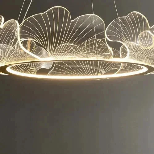 Lampa Wisząca Art Deco z Motywem Liści Miłorzębu i Regulowaną Wysokością - 16