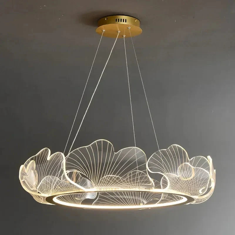 Lampa Wisząca Art Deco z Motywem Liści Miłorzębu i Regulowaną Wysokością - 3