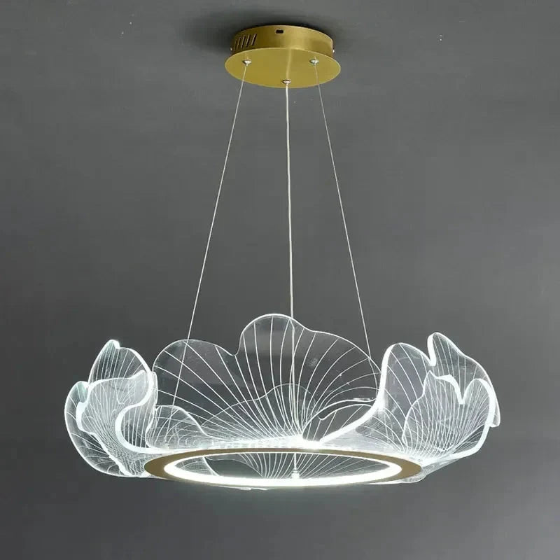 Lampa Wisząca Art Deco z Motywem Liści Miłorzębu i Regulowaną Wysokością