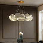 Lampa Wisząca Art Deco z Motywem Liści Miłorzębu i Regulowaną Wysokością - 5