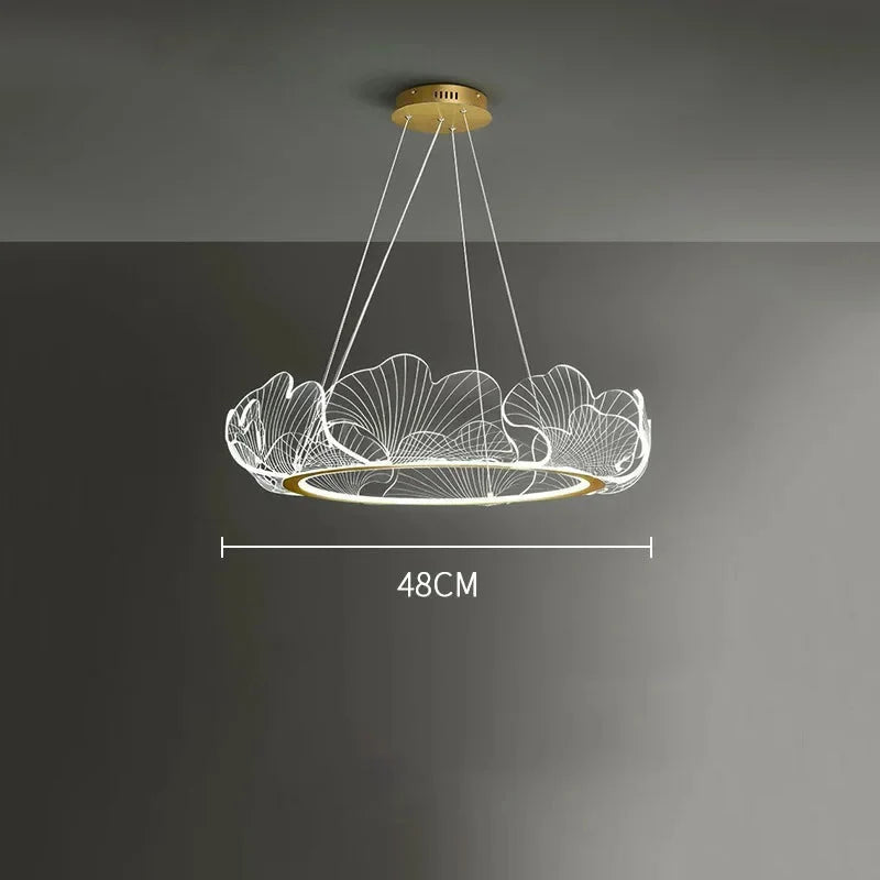 Lampa Wisząca Art Deco z Motywem Liści Miłorzębu i Regulowaną Wysokością - 8