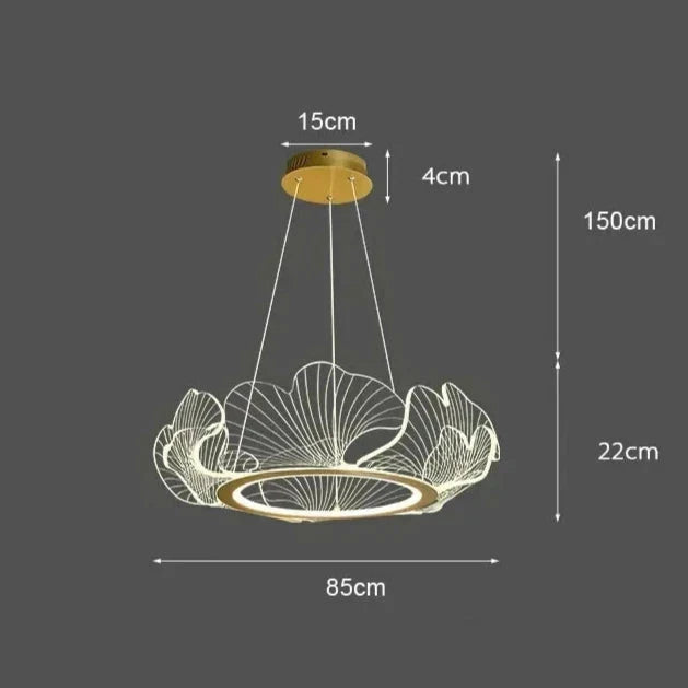 Lampa Wisząca Art Deco z Motywem Liści Miłorzębu i Regulowaną Wysokością - 9
