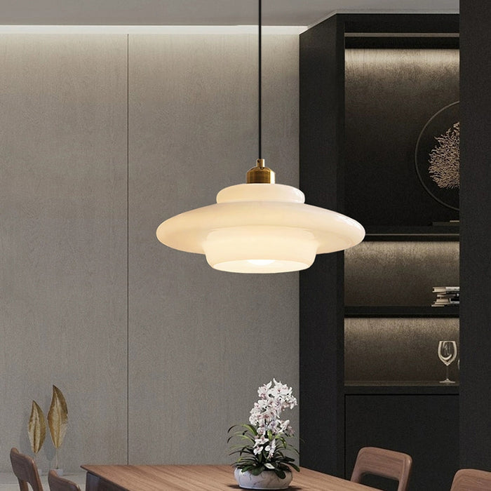 Lampa Wisząca Art Deco ze Szklanym Kloszem i Mosiężnym Wykończeniem - 12