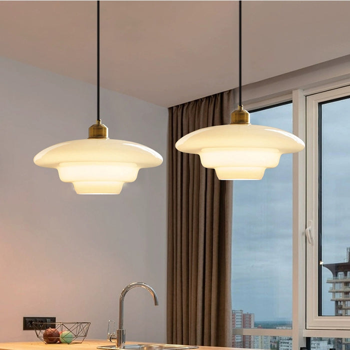 Lampa Wisząca Art Deco ze Szklanym Kloszem i Mosiężnym Wykończeniem - 14