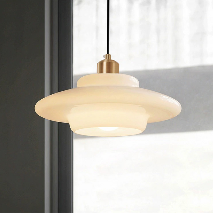 Lampa Wisząca Art Deco ze Szklanym Kloszem i Mosiężnym Wykończeniem - 3
