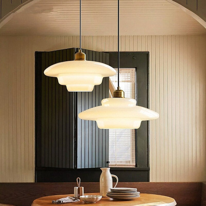 Lampa Wisząca Art Deco ze Szklanym Kloszem i Mosiężnym Wykończeniem - 7