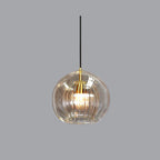 Lampa Wisząca Art Deco ze Szklanym Kloszem Kulowym i Regulowaną Wysokością - Bursztynowy