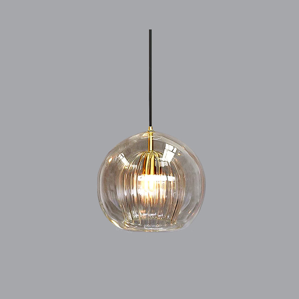 Lampa Wisząca Art Deco ze Szklanym Kloszem Kulowym i Regulowaną Wysokością - Bursztynowy