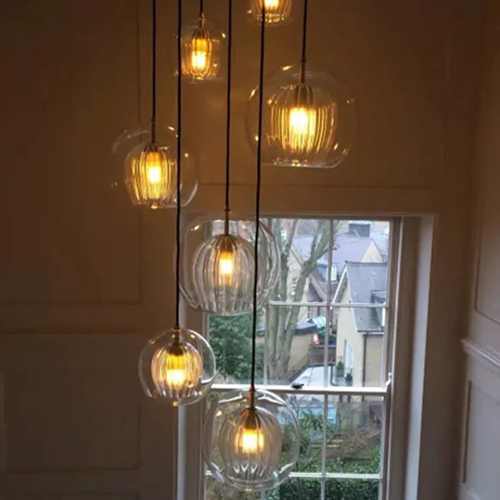 Lampa Wisząca Art Deco ze Szklanym Kloszem Kulowym i Regulowaną Wysokością - 14