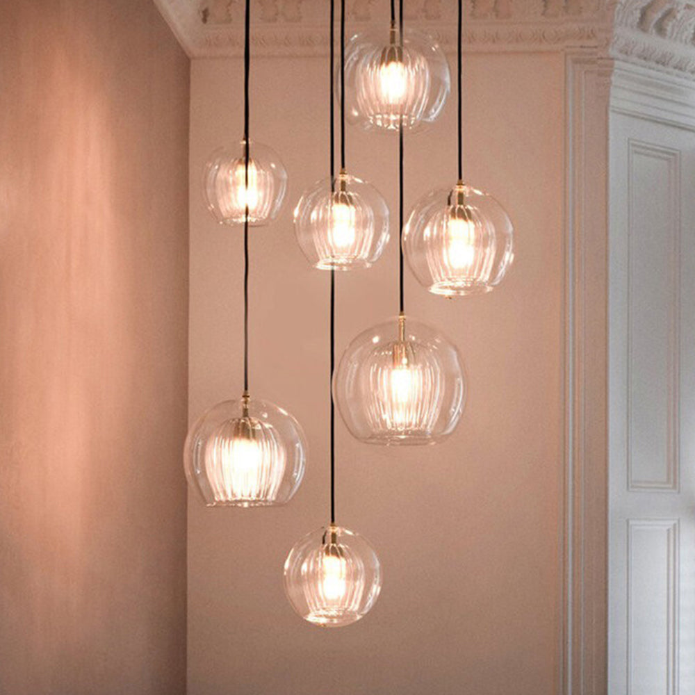 Lampa Wisząca Art Deco ze Szklanym Kloszem Kulowym i Regulowaną Wysokością - 4