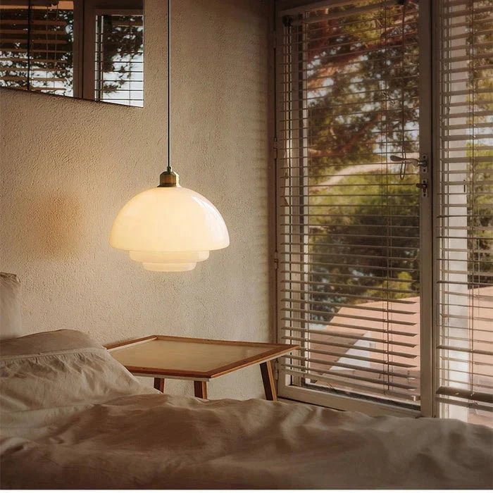 Lampa Wisząca Art Deco ze Szklanym Kloszem w Kształcie Kopuły - 4