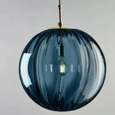 Lampa Wisząca Art Deco ze Szklanym Kloszem w Kształcie Kuli - Niebieski