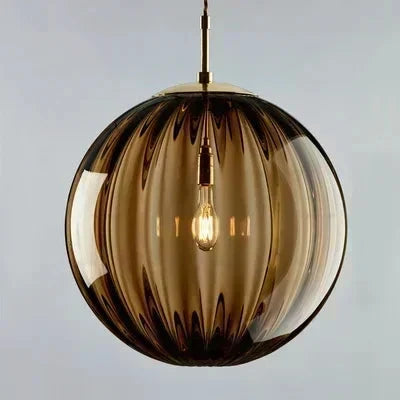 Lampa Wisząca Art Deco ze Szklanym Kloszem w Kształcie Kuli - Brązowy