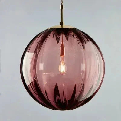 Lampa Wisząca Art Deco ze Szklanym Kloszem w Kształcie Kuli - Czerwony