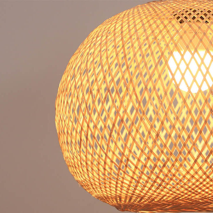 Lampa Wisząca Bambusowa Boho z Plecioną Okrągłą Kloszą - 13