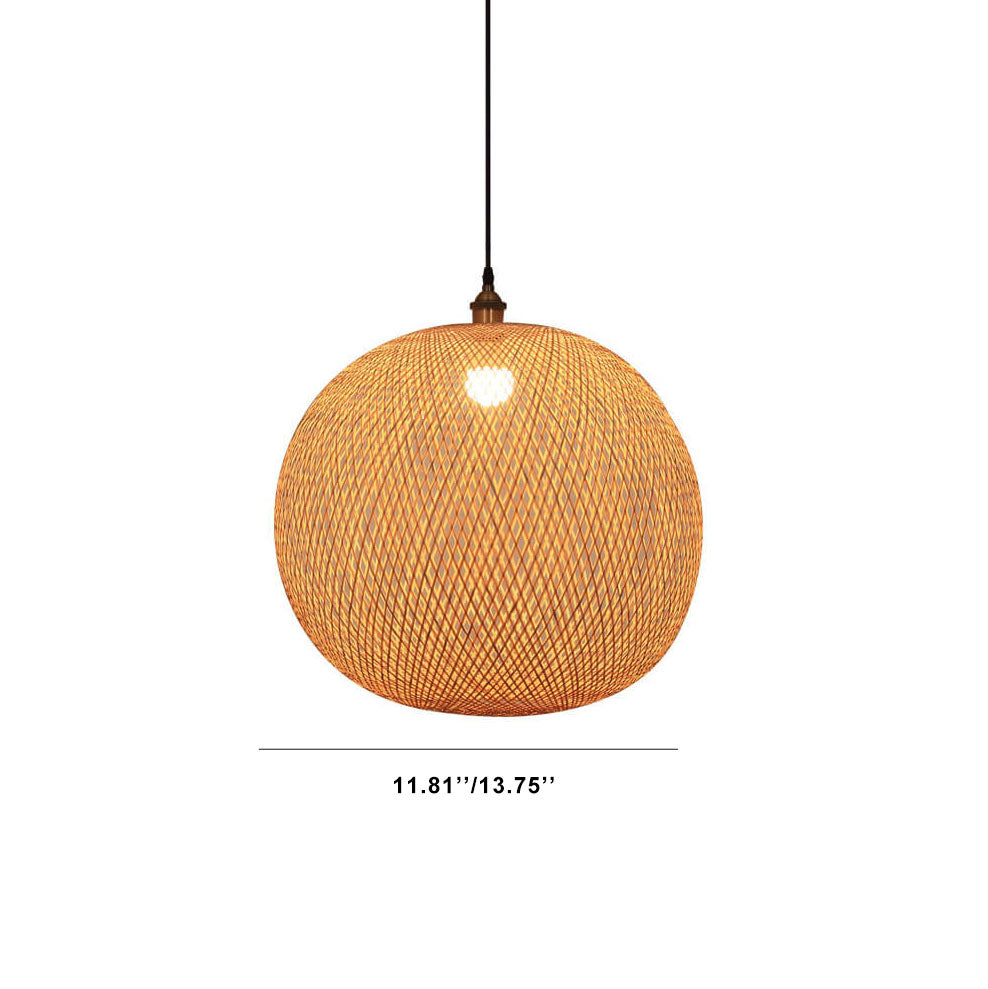 Lampa Wisząca Bambusowa Boho z Plecioną Okrągłą Kloszą - 14