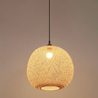 Lampa Wisząca Bambusowa Boho z Plecioną Okrągłą Kloszą - 17